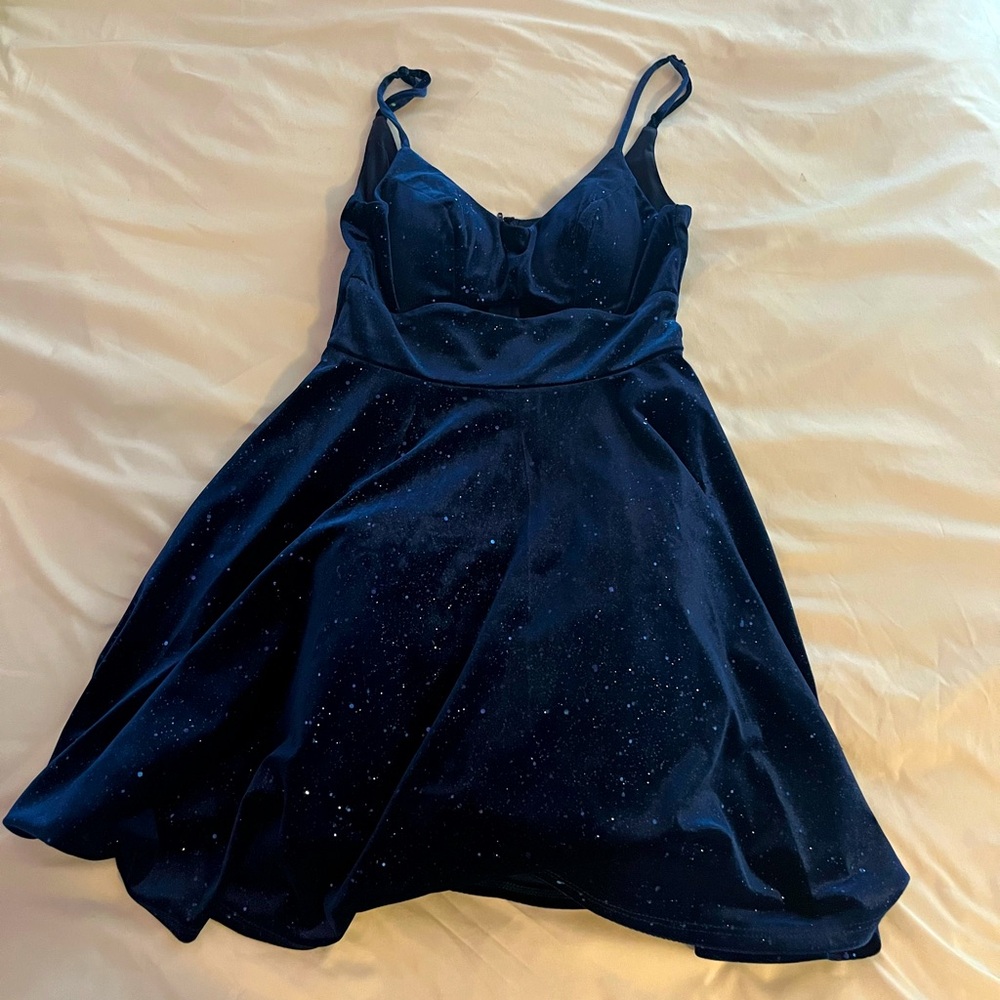 Sparkling Navy Blue Spaghetti Strap Dress